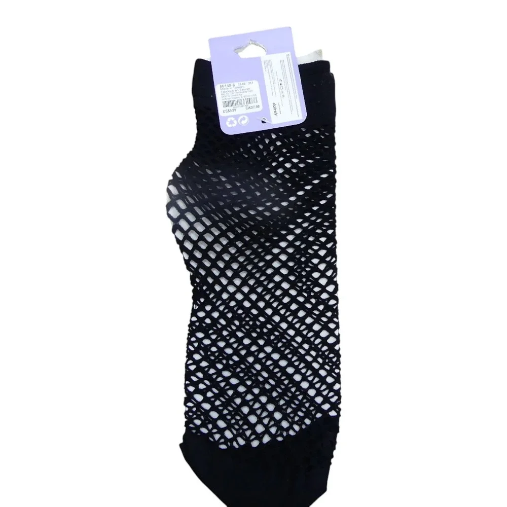Claire's Crew Socks Ladies One Size Black New Fishnet Mesh Net Ankle Socks